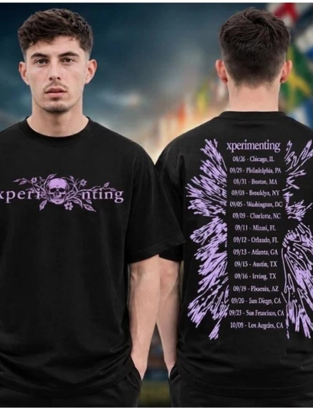 Ken Carson Merch Xperiment Tour 2026 Floral Tour Dates Black Two Sided T-Shirt